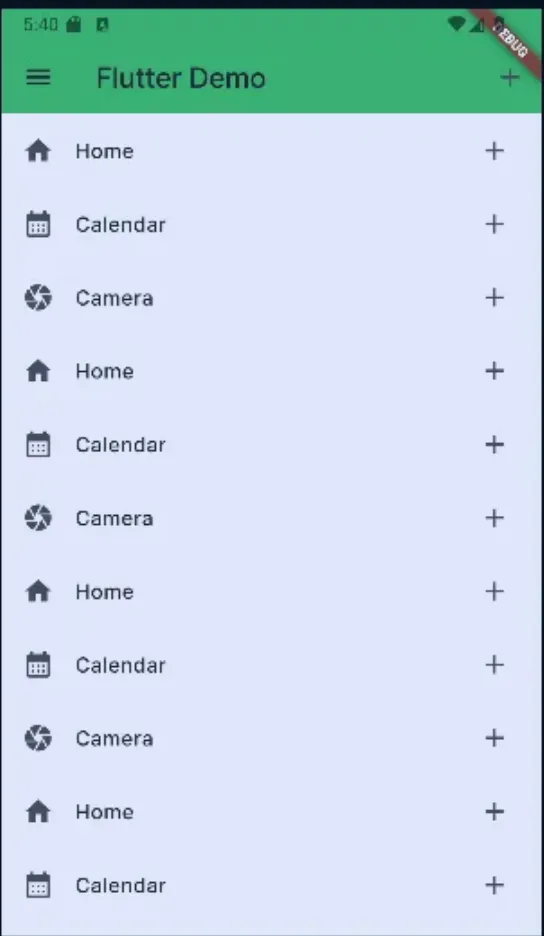 Flutter ListView 실행 화면